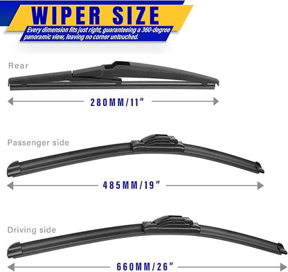 3 wipers Replacement for 2012-2017 Toyota Prius V, Windshield Wiper Blades Original Equipment Replacement - 26"/19"/11" (Set of 3) U/J HOOK