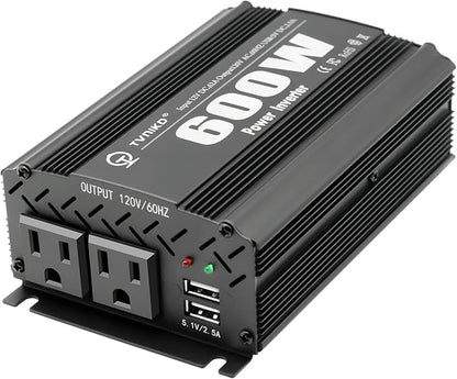 600W Power Inverter DC 12V to AC(2 Outlets) 110V Car Charger Plug Inverter Adapter Converter with 4.2A Dual USB Charging Ports for RV Camping Travel
