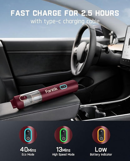 Fanttik Slim V8 APEX Car Vacuum, 4-in-1 Portable Mini Cordless Vacuum with 19000pa Suction Power, Type-C Charge, 2 Suction Modes, Handheld Vacuum for Car, Office Desk, Keyboards (Red)