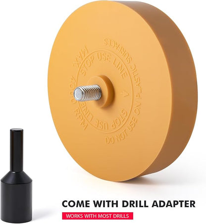 FOSHIO 2 Pack Decal Remover Eraser Wheel with Adapter 4 inch Rubber Eraser Wheel for Drill Removes Car Decal Vinyl Tape Graphics Pinstripe Sticker Adhesive Remover (2 Pack Solid)