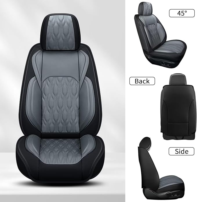 Seat Covers 2 Front Seats Fit for Toyota Camry 2012-2025 Leather Car Seat Covers Waterproof Non-Slip - Auto Seat Cushion Protectors (2 Seats,Black&Grey)