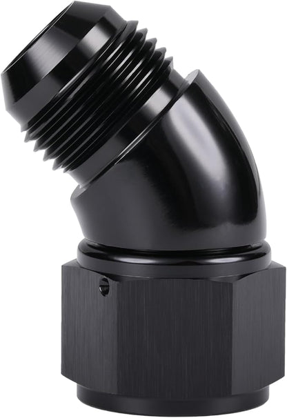 45 Degree 12AN Male to 12AN Female Swivel Full Flow Fitting Adapter Coupler Aluminum Black