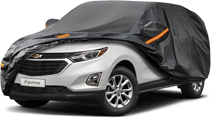 Kayme 7 Layers SUV Car Cover Custom Fit for Chevrolet Chevy Equinox (2005-2025) Waterproof All Weather for Automobiles, Outdoor Full Cover Rain Sun UV Protection.Black
