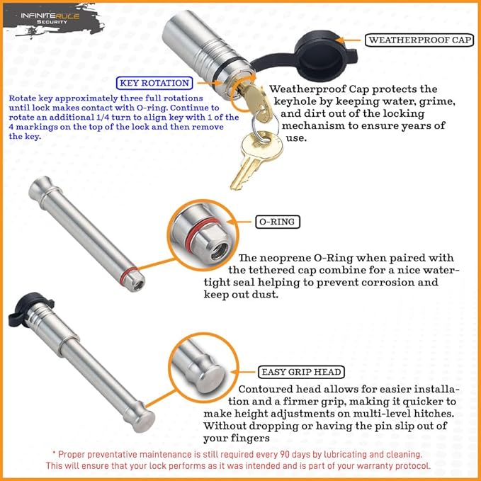 61450 | 2 Pack, Keyed Alike, Receiver Locks for 1.25" Receiver - Class I & II