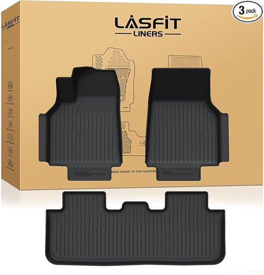 LASFIT Premium Extra Thick Floor Mats for Tesla Model Y Juniper 2025 2026 All Weather TPE Custom Fit Interior Accessories Front Rear Car Liner 1st & 2nd Rows Set, Black