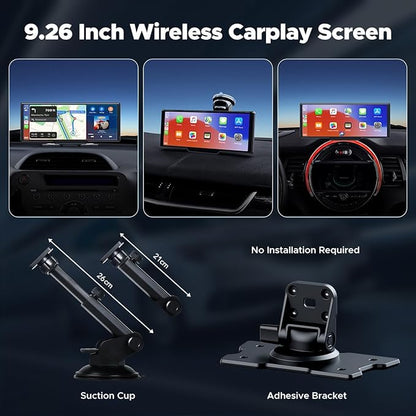 LAMTTO 9.26" Wireless Carplay and Android Auto with 2.5K Dash Cam, 1080P Backup Camera, Portable Touchscreen GPS Navigation for Car, Car Stereo Receiver with Bluetooth,AirPlay,AUX,FM,Googel,Siri