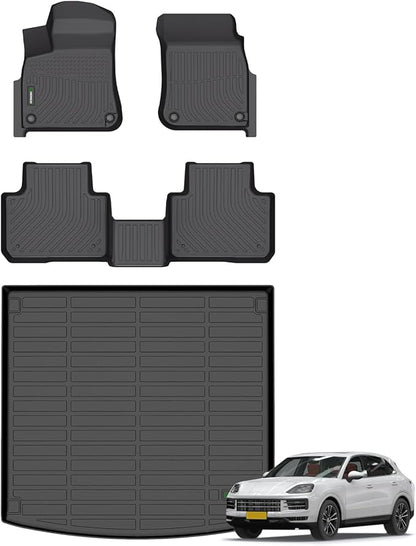 ANBINGO®-Floor Mats & Cargo Liner Custom for Porsche Cayenne 2019-2025 All Weather Protection TPE Heavy Duty Non-Slip Automotive Cayenne Floor Liners Fits Full Set Accessories, Black