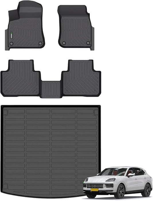 ANBINGO®-Floor Mats & Cargo Liner Custom for Porsche Cayenne 2019-2025 All Weather Protection TPE Heavy Duty Non-Slip Automotive Cayenne Floor Liners Fits Full Set Accessories, Black