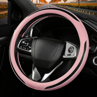 New Leather Car Steering Wheel Cover, Non-Slip Car Wheel Cover Protector Breathable Microfiber Leather Universal Fit for Most Cars