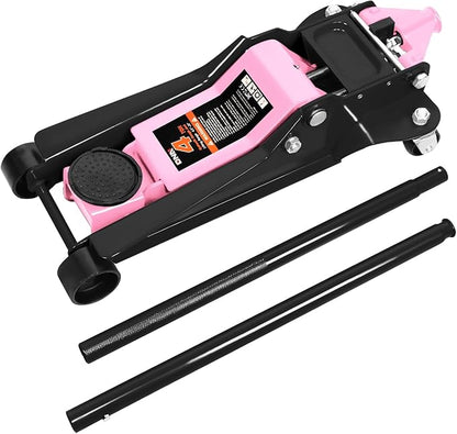 DNA MOTORING Floor Jack 4 Ton (8000 lbs) Capacity, Fast Lift Low Profile Hydraulic Trolley Jack, Steel Heavy-Duty Service Car Jack, Lifting Range 4.5"-20", Pink, TOOLS-00308-PK