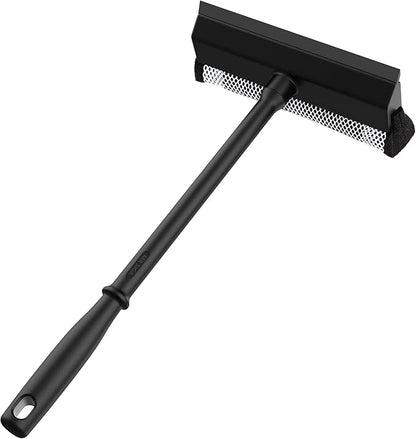 MR.SIGA Professional 2-in-1 Car Window Squeegee and Sponge Scrubber for Cleaning and Washing, Rubber Blade Cleaner With Handle, Black