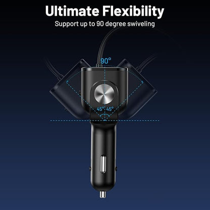 5 in 1 Cigarette Lighter Splitter with 5ft Coiled Cable, 2-Socket Cigarette Lighter Adapter, Dual Car Charger Splitter, 12V/24V Splitter for iPhone/iPad//GPS/Dash Cam/Laptop