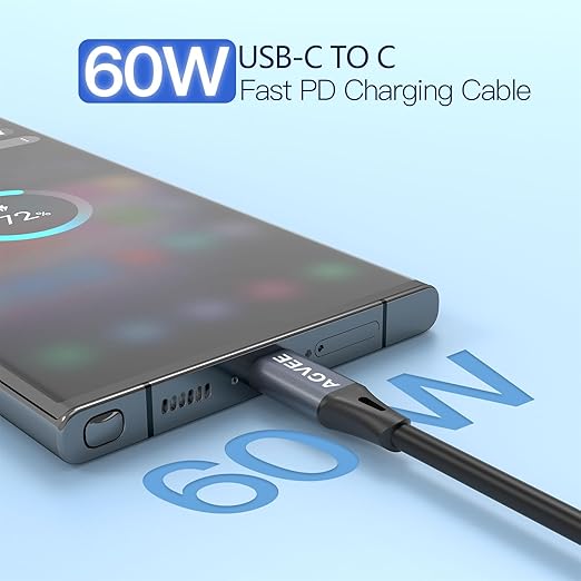 AGVEE 5ft Coiled Short USB-C to USB-C Charging Cable [USB-IF Certified] 60W PD Fast Charger Cord in Car for iPhone 16/15 CarPlay, Galaxy S25 S24 S23 S22 S21 S10 S9 S8, Google Pixel, Dark Gray