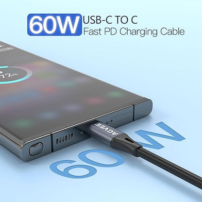 AGVEE 5ft Coiled Short USB-C to USB-C Charging Cable [USB-IF Certified] 60W PD Fast Charger Cord in Car for iPhone 16/15 CarPlay, Galaxy S25 S24 S23 S22 S21 S10 S9 S8, Google Pixel, Dark Gray