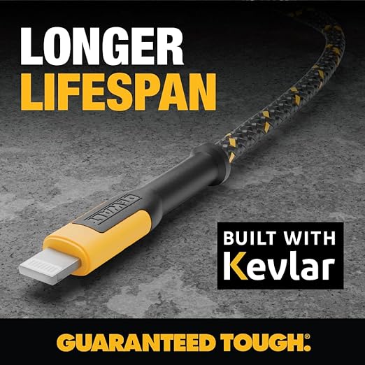 DEWALT Heavy Duty USB A to Lightning Cable [Apple MFi Certified] Durable iPhone Charger, Lightning Cables, Fast Charging iPhone Charger Cord Compatible w/iPhones 14/13/12/11 Pro Max iPad AirPods, 6FT