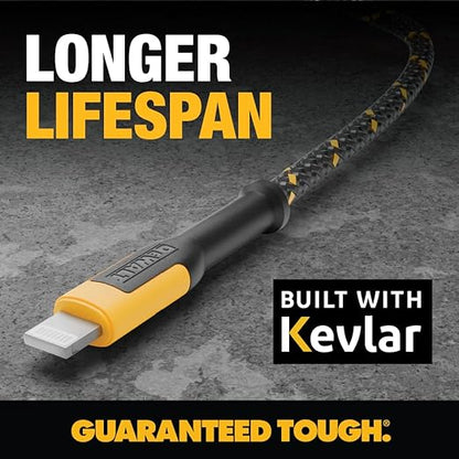 DEWALT Heavy Duty USB A to Lightning Cable [Apple MFi Certified] Durable iPhone Charger, Lightning Cables, Fast Charging iPhone Charger Cord Compatible w/iPhones 14/13/12/11 Pro Max iPad AirPods, 6FT