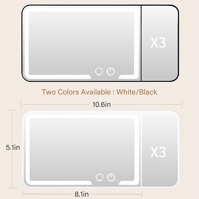 Car Sun Visor Vanity Mirror, Dimmable Touch Screen Makeup Mirrors with 3 Light Modes & 3x Magnifying for Women Detailed Makeup Universal Clip-on Rear View Sun-Shading Cosmetic Mirror (Black)