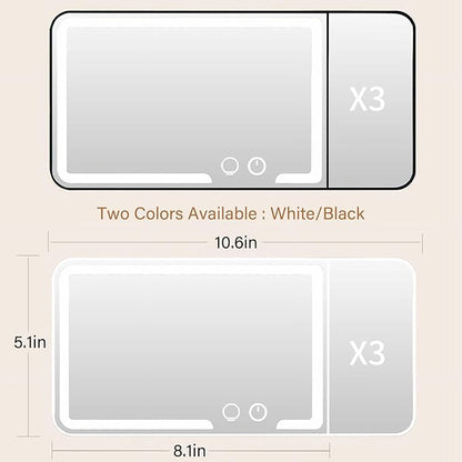Car Sun Visor Vanity Mirror, Dimmable Touch Screen Makeup Mirrors with 3 Light Modes & 3x Magnifying for Women Detailed Makeup Universal Clip-on Rear View Sun-Shading Cosmetic Mirror (Black)