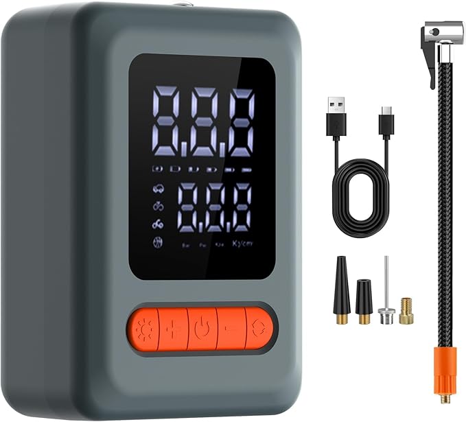 Tire Inflator Portable Air Compressor, Cordless Air Pump with LED Light & Pressure Gauge for Auto, Motorcycles, Bikes, Balls, Emergency Phone Charger