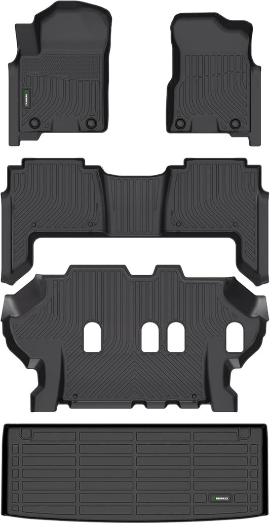 ANBINGO®Floor Mats & Cargo Liner Fit for 2019-2024 Nissan Armada (8 Seats)/Infiniti QX80 (Bench Seat) Waterproof Car Mats for Armada All Weather Floor Liners Fit QX80 Rubber High Edge Protection