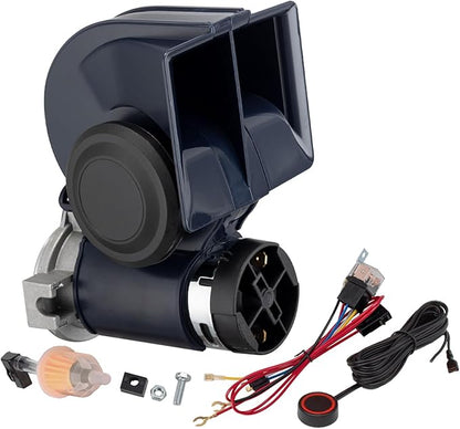 Air Horn 12V 150DB Loud Train Horn kit for Car Truck Motorcycles,Boat Airhorn Loud Truck Horn (blue horn with wire and button, 12v)