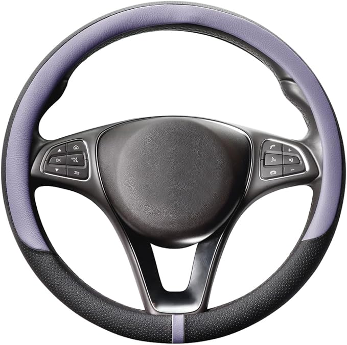 COFIT Breathable Car Steering Wheel Cover 15 inch Auto Universal Leather Wrap Non-Slip Steeringwheel Protector Automotive Interior Accessories, Purple (Suit for 14.5-15 inch)