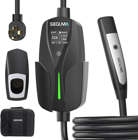 Level 2 EV Charger for Tesla, 32Amp 240V 7.68kW NACS EV Chargers, NEMA 14-50 Plug, Adjustable Current, 25FT Portable Electric Car Charger Compatible with All Nacs (Black)