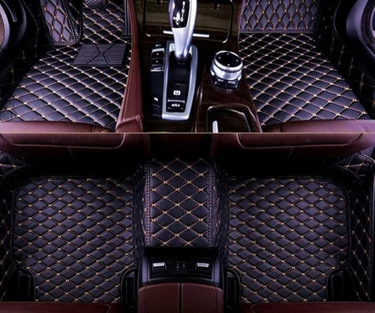 Custom All-Weather Protection Leather Car Floor Mats for Cars Sedan SUV Sports Car Waterproof Floor Mat (Black Gold)