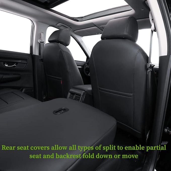 coverdream CRV Leather Seat Covers Fit for 2023 2024 2025 2026 Honda CR-V LX,EX,EX-L,Sport Series,Hybrid,Trailsport,Fully Covered,Airbag Compatible Waterproof Car Seat Protector (Full Set,Black)