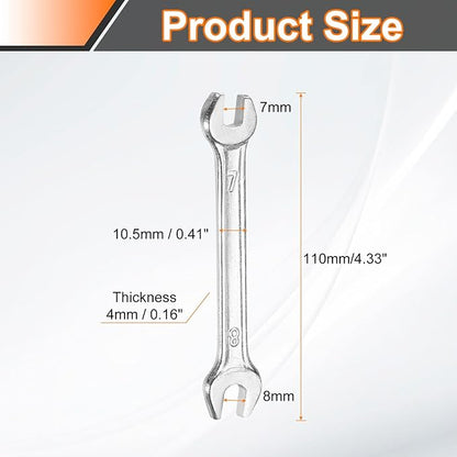HARFINGTON 2pcs Double Open End Wrench 7mm x 8mm Metric 15 Degree Offset Angle Small Flat Head Wrench Galvanizing Open Ended Spanner for Automotive Repair Furniture Assembly