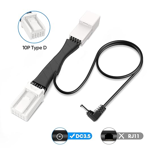 Radar Detector Power Adapter DC3.5 Plug (10P Type C) Compatible with Dodge RAM,Charger,Challenger,Grand Cherokee,Chrysler,with Auto-dimming Rearview Mirror,Radar Detector Adapter Cable,Clean Install