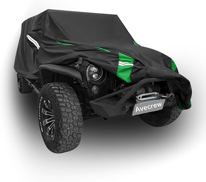 Avecrew for Jeep Wrangler Cover Waterproof 4 Door, All Weather for Jeep Rain Cover for Automobiles, Outdoor Full Exterior for Jeep Covers Fits JK JL TJ YJ CJ （Green）