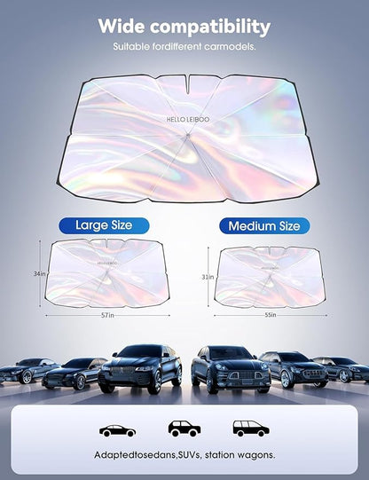 helloleiboo 𝟐𝟎𝟐5 𝑼𝑷𝑮𝑹𝑨𝑫𝑬 Car Windshield Sun Shade Umbrella, Colorful 360°Rotating Foldable Windshield Sun Shade Front Window Reflective Polyester Blocks Heat and Sun Sun Shade for Cars SUV