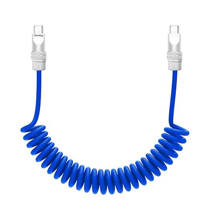 chubbycable Curly Chubby - Retractable Fast Charging Cable 240W Coiled Charger Cord for Car Durable USB-C Cable for Phones, Tablets and More, Dark Blue, Type-C to Type-C, 1.3FT-2.3FT