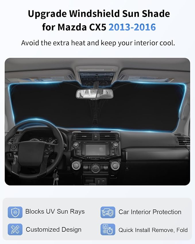for Mazda CX5 Foldable Windshield Sun Shade for 2016 2015 2014 2013 Mazda CX-5 CX5 Custom-Fit Car Windshield Cover Sunshade UV Protector, Auto Window Shades for Front Windscreen Accessories