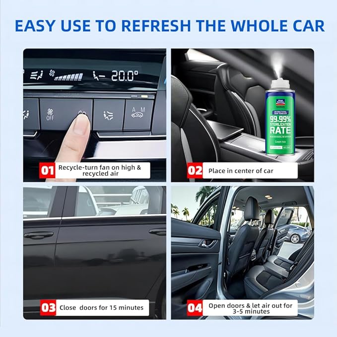 Glodway Whole Car Air Refresher Spray,Odor Eliminator Eliminates Strong Vehicle Odors,Green Tea Scent-6 Ounce Spray Bottle (Plack of 2)