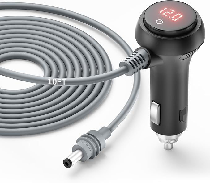 Starlink Mini Cable 10FT Car Adapter for Starlink Mini 12V Adapter with Switch/Digital Display 12V-24V DC Power Cable Cigarette Lighter Car Charger Waterproof Accessories for RV Trucks Boat 18AWG 3M