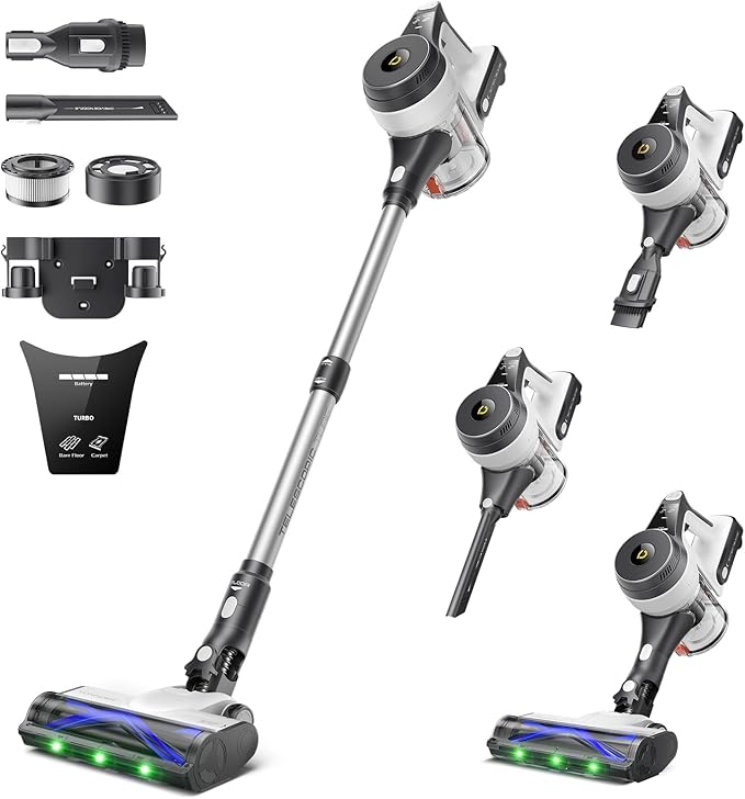 YONNDER Cordless Vacuum Cleaner, 48KPA/550W/60Mins Powerful Stick Vacuum for Home, Anti-Tangle, Self-Standing, Lightweight, Charging Dock, Vacuum Cleaner for Hardwood Floor/Carpet/Pet Hair/Car, M1