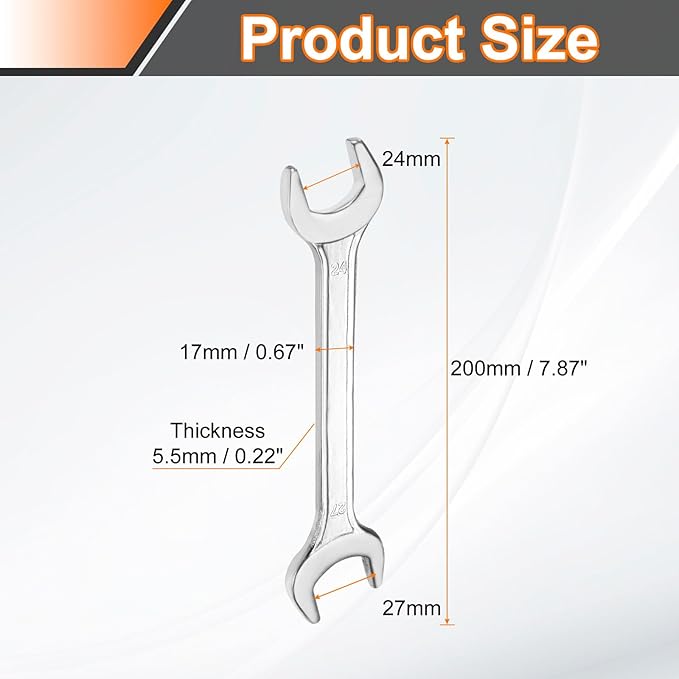 HARFINGTON 2pcs Double Open End Wrench 24mm x 27mm Metric 15 Degree Offset Angle Small Flat Head Wrench Galvanizing Open Ended Spanner for Automotive Repair Furniture Assembly