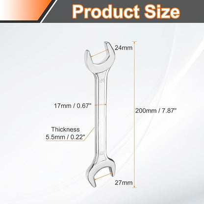 HARFINGTON 2pcs Double Open End Wrench 24mm x 27mm Metric 15 Degree Offset Angle Small Flat Head Wrench Galvanizing Open Ended Spanner for Automotive Repair Furniture Assembly