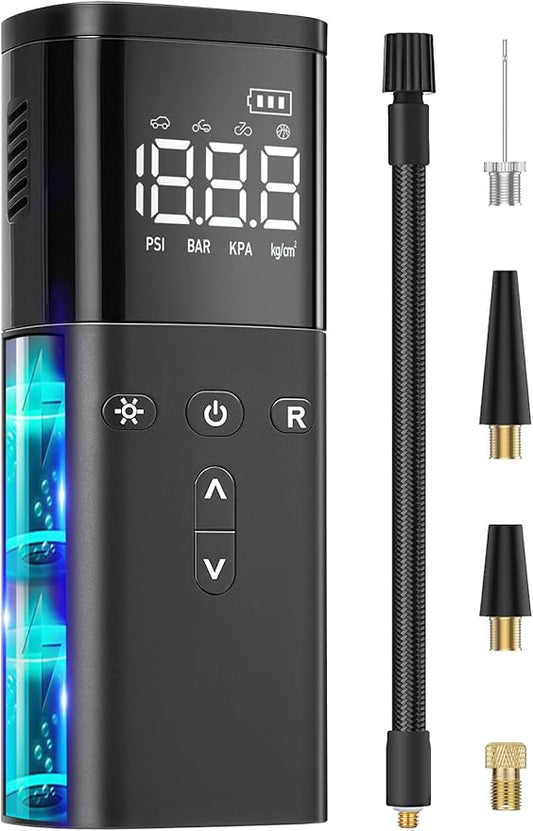 Tire Inflator Portable Air Compressor, Air Pump for Car Tires, Cordless Air Compressor 120 PSI - One Click Smart, Tire Pump for Car, Motorcycle, Bicycle, Balls, with Pressure Gauge, LED Light