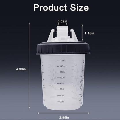 Disposable Paint Sprayer Mixing Cup for Automotive Paint Gun, HVLP Paint Spray Paint Gun 6 Ounce (160ml) Kit with 50 Cups and Lids System, 1 Hard Cup with Retainer Ring and 10 Plugs