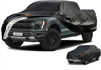 Kayme 7 Layers Truck Cover Waterproof All Weather, Heavy Duty Outdoor Pickup Cover Sun Uv Rain Protection, Universal Fit (Length Up to 228 inch) L/Black