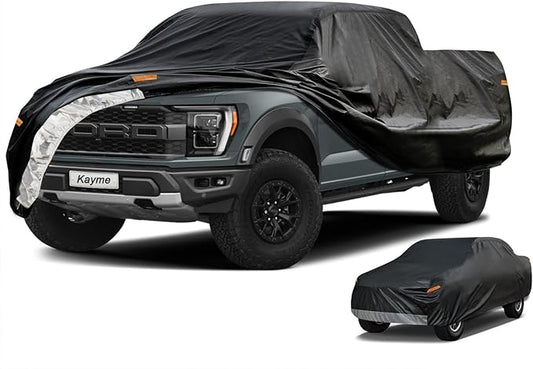 Kayme 7 Layers Truck Cover Waterproof All Weather, Heavy Duty Outdoor Pickup Cover Sun Uv Rain Protection, Universal Fit (Length Up to 228 inch) L/Black