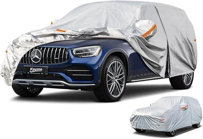 Kayme 6 Layers SUV Car Cover Waterproof All Weather for Automobiles, Outdoor Full Size Cover Rain Sun UV Protection with Zipper Cotton, Universal Fit for SUV Jeep (182-190 inch)
