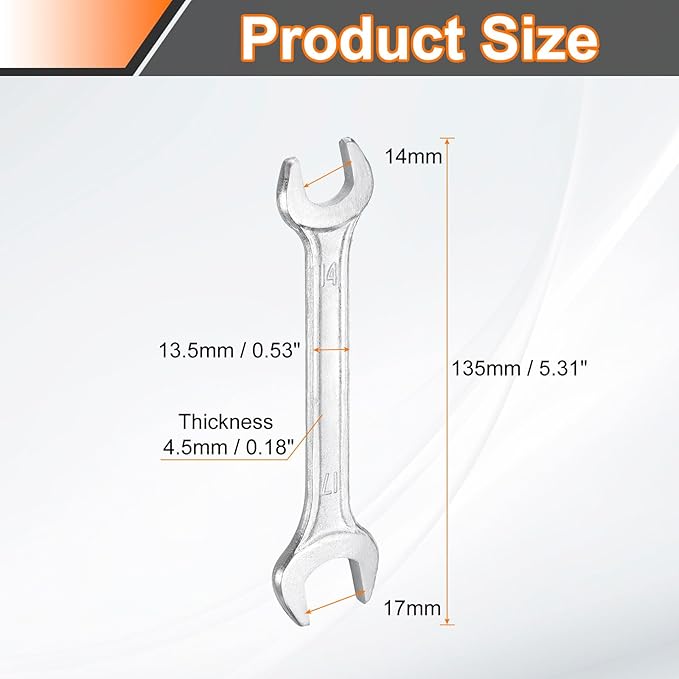 HARFINGTON 2pcs Double Open End Wrench 14mm x 17mm Metric 15 Degree Offset Angle Small Flat Head Wrench Galvanizing Open Ended Spanner for Automotive Repair Furniture Assembly
