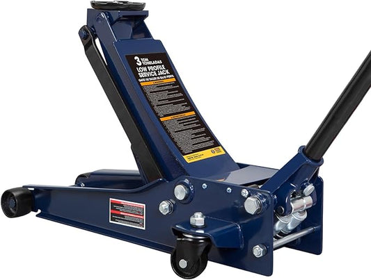 TCE Ultra Low Profile 3 Ton Hydraulic Floor Jack, 6600 LBS Heavy Duty Dual Pump Car Jack for Cars/Trucks/SUVs, ASME Certified with Detachable Handle (Blue)