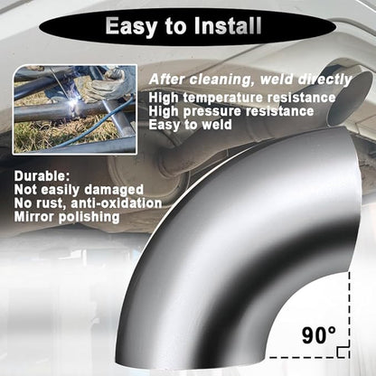 Cotonake 4.5 Inch Exhaust Elbow Pipe 90 Degree Bend Elbow for Car Modified Exhaust System 4.5" Piping Silver Tone，Stair Handrail (1pcs)