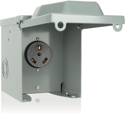 30 Amp RV Power Outlet Box, 125 Volt NEMA TT-30R Receptacle, Lockable Enclosed Outdoor Plug, Electrical Receptacle Panel, Weatherproof Temporary Hookup for RV Camper Car Travel Generator