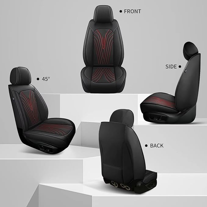 Seat Covers for Car Fit for Toyota Camry 2025 2024 2023-2012: Front Seat Covers Faux Leather Waterproof Breathable Car Seat Cushions Cover (2 Seats,Black & Red Line)